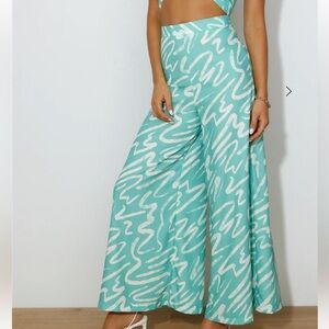 NWT Hello Molly Stylish Aqua and White Pants